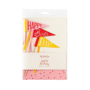 Pink Birthday Wimpel Cake Topper 3ct | Erster Geburtstag Party Dekor | Alles Gute zum Geburtstag Kuchen Dekor | Mädchen-Geburtstags-Party | Photobooth Requisite