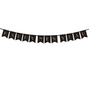 Happy New Year Banner 5.5ft | New Year&#39;s Eve Party Decorations | New Year&#39;s Eve Banner | NYE Backdrop | Black & Gold New Year&#39;s Eve