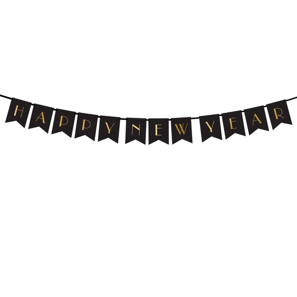 Happy New Year Banner 5.5ft | New Year's Eve Party Decorations | New Year's Eve Banner | NYE Backdrop | Black & Gold New Year's Eve