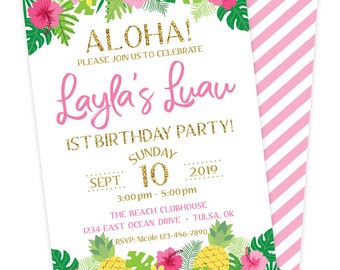 Luau Birthday Invitation | Summer Pool Party | Pineapple | Tropical Party | Hawaiian Party | Aloha | Personalized Printable Invitation