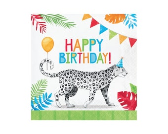 Get Wild Safari Birthday Lunch Napkins 16ct | Wild One First Birthday | Two Wild Jungle Birthday | Zoo Animals Birthday | Party Animals