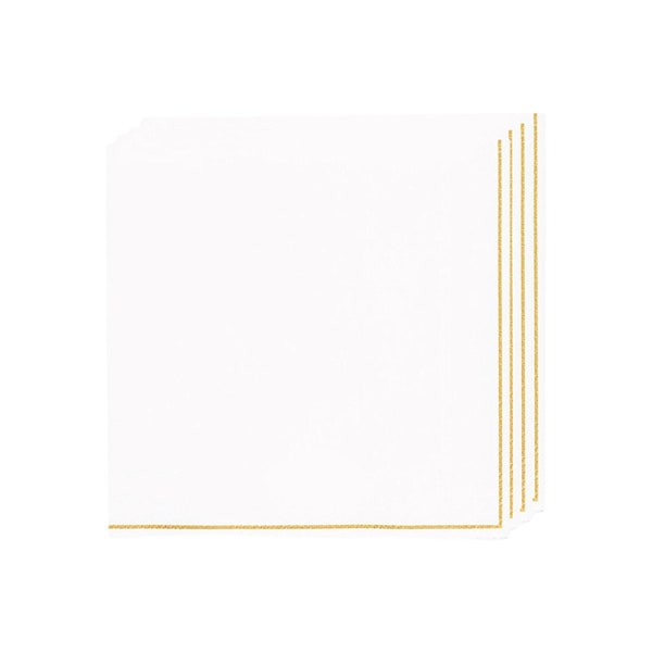 White with Gold Stripe Lunch Napkins 20ct | Baby Shower | Bridal Shower | White Wedding Napkins | First Birthday Party | Anniversary