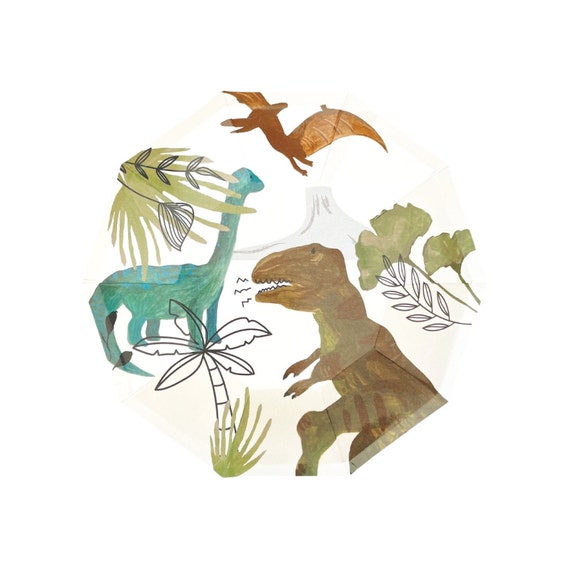 Prehistoric Dinosaur Dessert Plates 8ct Dinosaur Birthday Three Rex