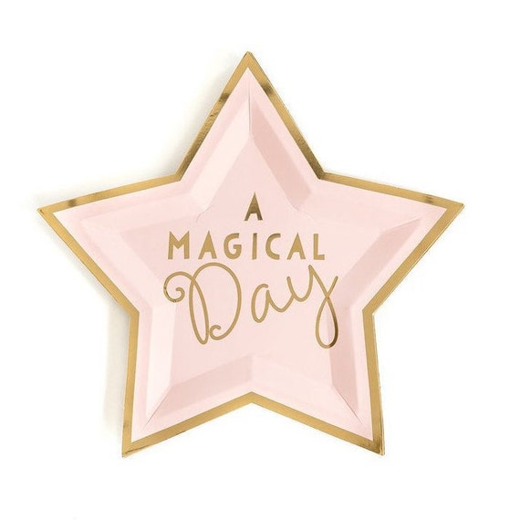 Pink Magical Star Dessert Plates 7" | Unicorn Birthday Party | Girl Birthday Party | Rainbow Baby Shower | Pack of 12 Small Paper Plates Il_570xn