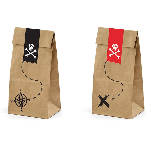 Pirate Treat Bags 6ct | Pirate Birthday Party | Pirate Party Decorations | Treasure Island | Ahoy It's a Boy Baby Shower | Favor Bags