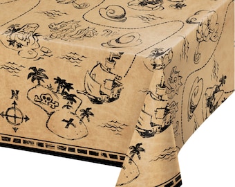 Treasure Island Pirate Plastic Table Cover | Pirate Boys Birthday Party | Buried Treasure | Treasure Map | Pirate Decor | Plastic Tablecloth