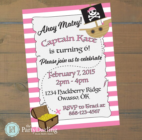 Pirate Birthday Invitation | Pirate Birthday Party | Pirate Party | Pirate Invitation | Girl Party | Printable Invitation |The Party Darling Il_570xn