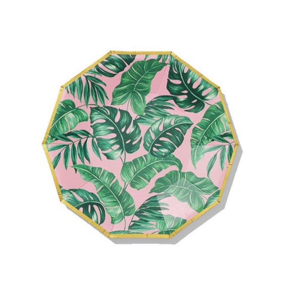 Pink Palm Leaf Dessert Plates 10ct | Tropical Baby Shower | Tropical Bridal Shower | Tropical Bachelorette Party | Luau Birthday Party Il_570xn