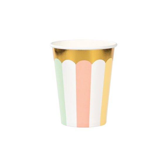 Pastel Striped Paper Cups 8ct | Ice Cream Birthday Party | Girls Birthday | Gender Neutral Baby Shower | Pastel Rainbow Birthday Party Cups Il_570xn