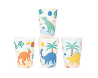 Dino Party Paper Cups 8ct | Dinosaur Party Decor | Three-Rex Dinosaur Birthday | Jurassic Party | Dinosaur Baby Shower | Dinosaur Cups