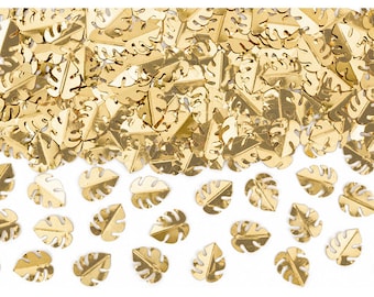Metallic Gold Tropical Leaf Confetti .5oz – Luau or Summer Table Decor