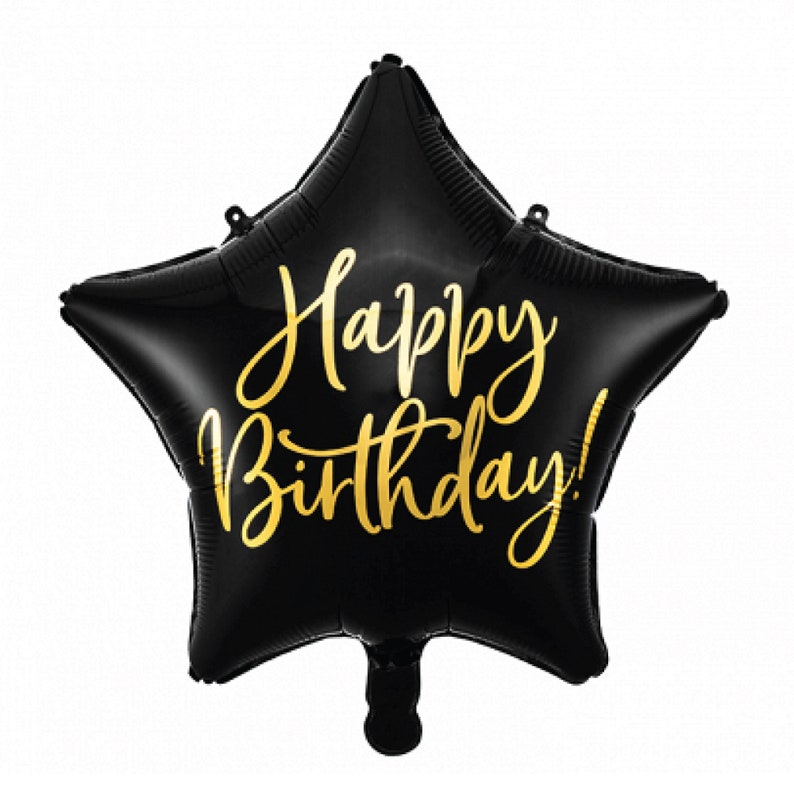 Black Happy Birthday Star Balloon 15.5in Birthday Party Decor Outer Space Birthday Milestone Birthday Balloon Superhero Birthday image 1