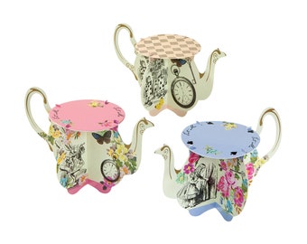 Alice in Wonderland Teapot Cupcake Stands 6ct | Mad Hatter Tea Party Bridal Shower | Alice in Onederland | Wonderland Birthday Treat Stands