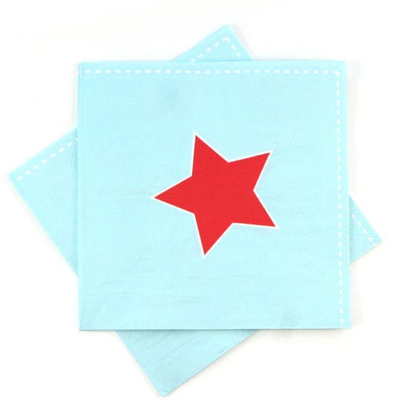 Napkins | Blue with Red Star Lunch Napkins | Boy Birthday | 20 Paper Napkins | Retro Carnival | Airplane Party | Baseball |The Party Darling Il_570xn
