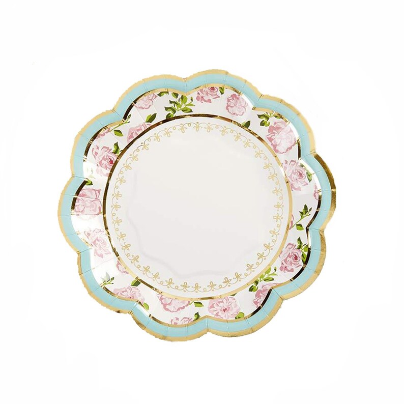 Blue Floral Tea Time Dessert Plates 16ct Tea for Two Birthday Bridal Shower Tea Party Floral Baby Shower Easter Party