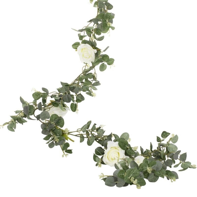 Artificial Eucalyptus Garland with White Roses 6ft Botanical Etsy