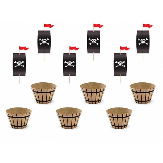 Pirate Cupcake Decorating Kit for 6 | Pirate Birthday Cake Decor | Pirate Party Picks | Treasure Island Decor | Ahoy It's a Boy Baby Shower Il_570xn
