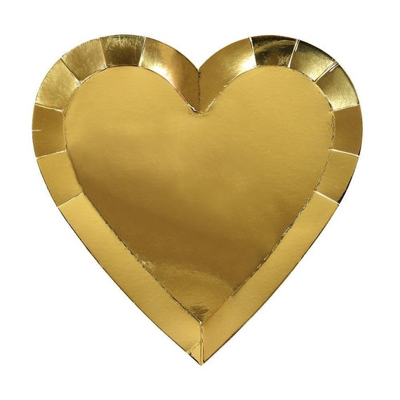 Gold Heart Shaped Paper Plates 9" | Valentine's Day Party Plates | Bridal Shower Plates | Pack of 8 Meri Meri Plates Il_570xn