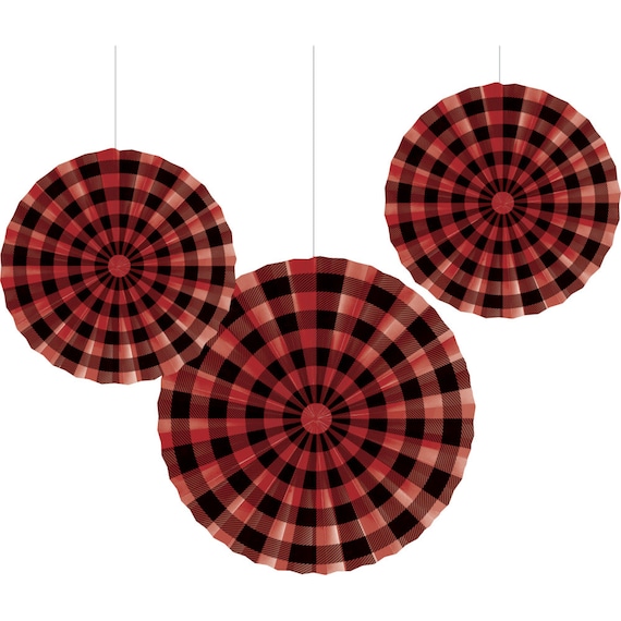 Buffalo Plaid Paper Fan Decorations | Lumberjack Baby Shower | Woodland Tissue Decor | Bear Baby Shower | Camping Birthday Hanging Decor Il_570xn