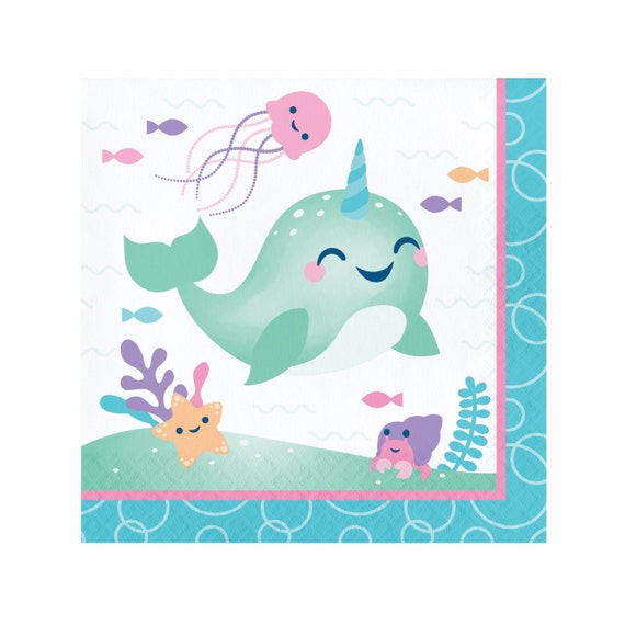 Baby Narwhal Lunch Napkins | Narwhal Birthday Decorations | Under the Sea Party | Narwhal Baby Shower | Mermaid Decor | 16 Paper Napkins Il_570xn