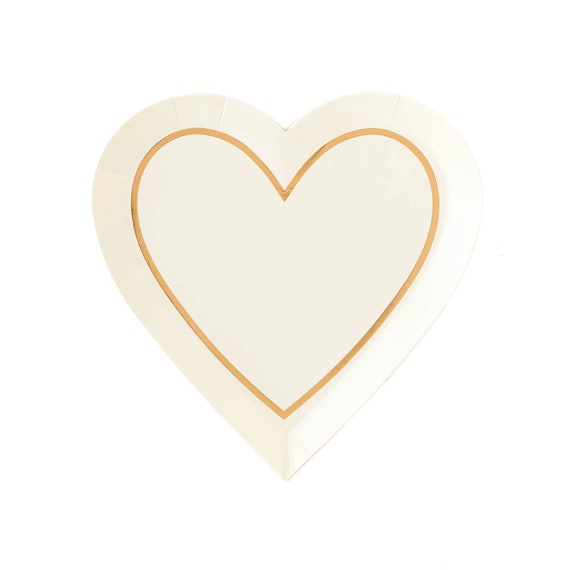 Cream and Gold Heart Shaped Dessert Plates 8ct | Valentine's Day Decor | Galentine's Day Party | Valentine Birthday | Valentine Tableware Il_570xn