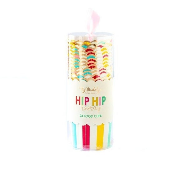 Hip Hip Hooray Rainbow Striped Food Cups | Happy Birthday Party Decorations | Colorful Baking Cups | Pack of 24 Food Cups Il_570xn