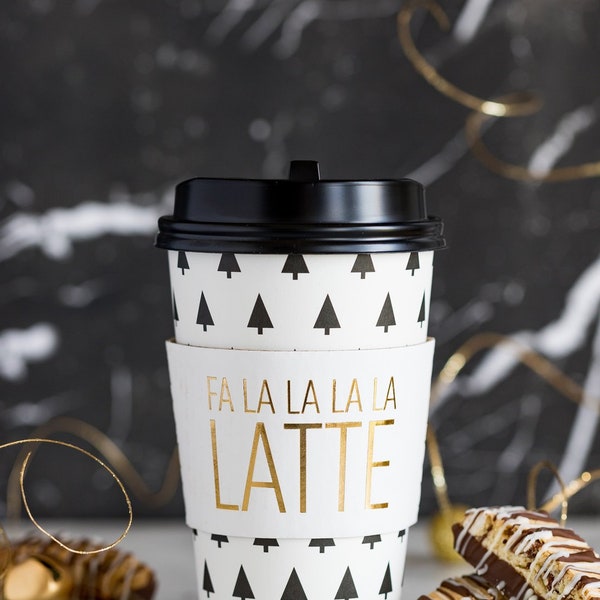 SALE | Fa La La Latte Coffee Cups | Disposable Coffee Cups | Secret Santa Party | Christmas Party Favor | Teacher Gift | Seasonal Paper Cups