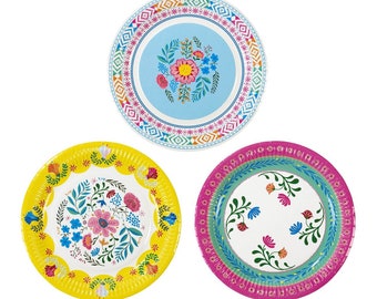 Boho Party Lunch Plates 12ct | Boho Fiesta Party Plates | Boho Floral Wedding | Boho Floral Baby Shower | Assorted Paper Plates