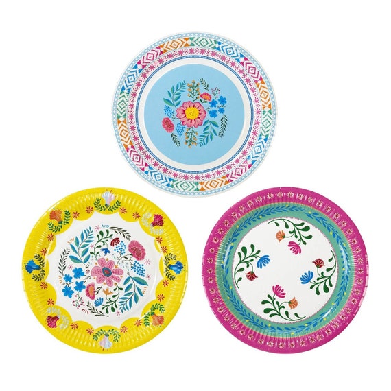 Boho Party Lunch Plates | Boho Fiesta Party Plates | Boho Floral Wedding | Boho Floral Baby Shower | Pack of 12 Assorted Paper Plates Il_570xn
