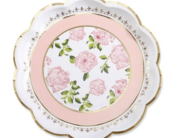 Pink Floral Paper Lunch Plates (16ct) – Tea Party Decor for Bridal or Baby Shower