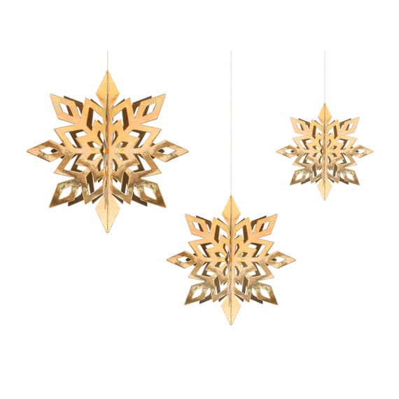Gold Snowflake Hanging Decorations 6ct | Winter Onderland First Birthday | Gold Christmas Home Decor | Holiday Office Party Photo Backdrop Il_570xn