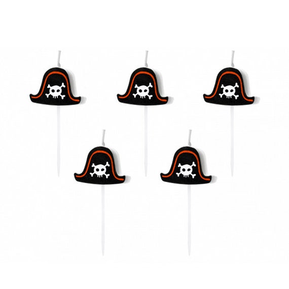 Black Pirate Hat Candles 5ct | Pirate Birthday Party | Pirate Party Decor | Treasure Island Cake Toppers | Ahoy It's a Boy | Wax Candles Il_570xn