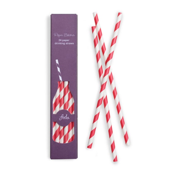 Red Striped Paper Straws 7.75" 24ct | Red and White Striped Straws Il_570xn