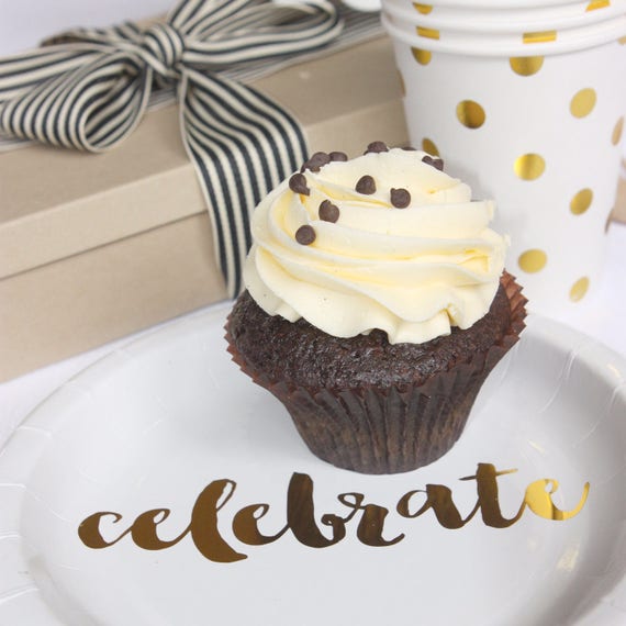 Plates | Gold Foil Celebrate Cake Plates 7" 12ct | White & Gold Party Plates | Premium Quality Plates | Party Supplies | The Party Darling Il_570xn