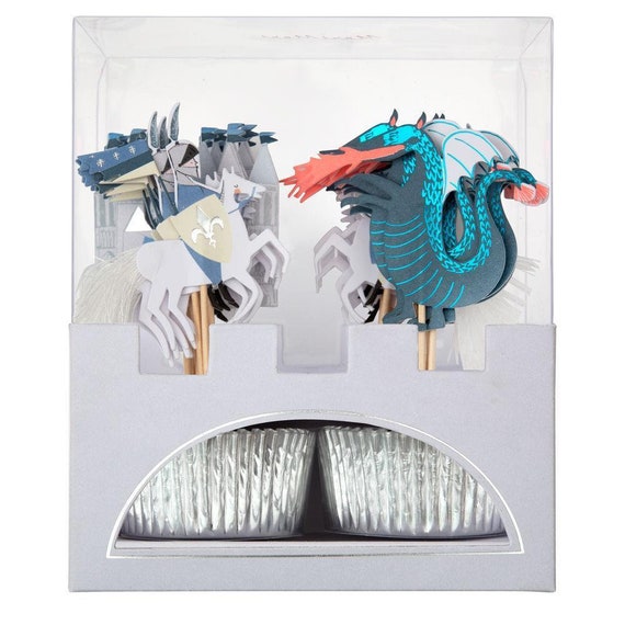 Dragon & Knight Cupcake Kit | Knight and Dragon Party | Knight Birthday Party | Knight and Princess Party | Pack of 24 Cupcake Wraps/Toppers Il_570xn