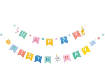 Animal Party Happy Birthday Banner Set of 2 – Safari Jungle Decor