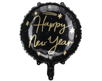 Black Happy New Year Foil Balloon | New Year's Eve Balloon | New Year's Eve Party Decorations | Gold New Year's Eve Decor
