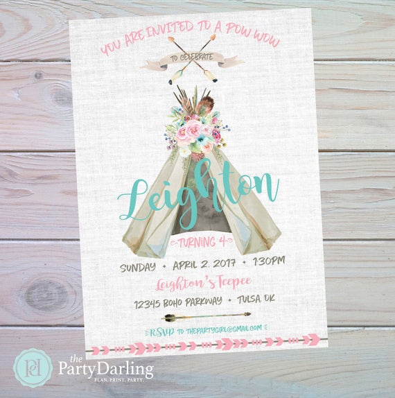 Pow Wow Birthday | Pow Wow Party | Tribal Baby Shower Invitation | Wild One Birthday Invitation | Boho Birthday | Teepee | The Party Darling Il_570xn