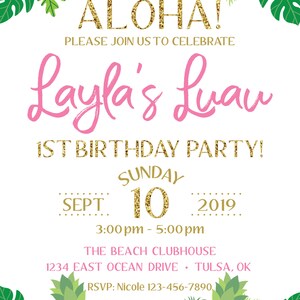 Luau Birthday Invitation Summer Pool Party Pineapple Tropical Party Hawaiian Party Aloha Personalized Printable Invitation image 2