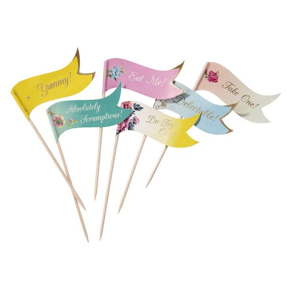 Tea Party Cupcake Toppers | Tea Party Decor | Bridal Shower Tea Party | Baby Shower Tea Party | Food Picks | Girls Birthday | 24 Food Flags Il_570xn