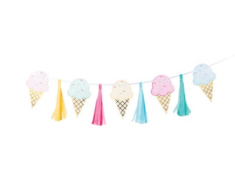 Ice Cream Tassel Banner 6.4ft – Summer Birthday or Pastel Party Garland Decoration