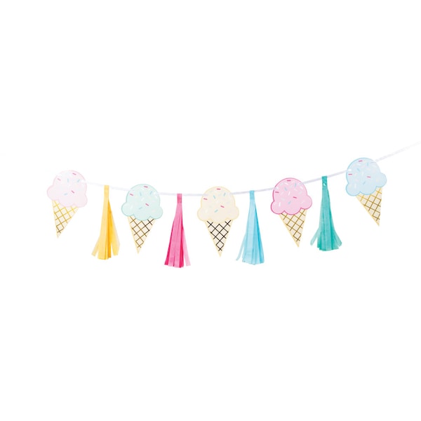 Ice Cream Tassel Banner 6.4ft | Ice Cream Social Party | Girls Birthday Party | Ice Cream Garland | Summer Party Decor | Here's the Scoop