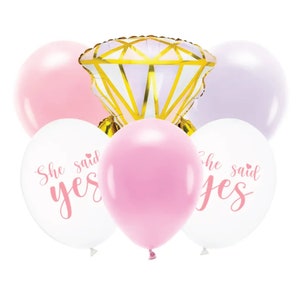 Ze zei ja verlovingsfeest ballonboeket 6pc | Ballon met diamanten ring | Vrijgezellenballonnen | Bruidsdouchedecoratie | Bruiloft douche