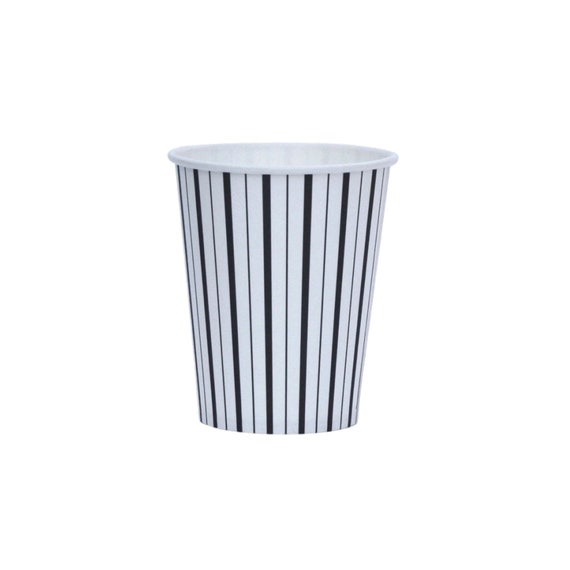 Black & White Fine Stripes Paper Cups 8ct | Black Party Decoration ...