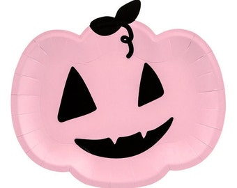 Pink Pumpkin Halloween Party Plates (6ct) – Kids Trick or Treat Table Decor