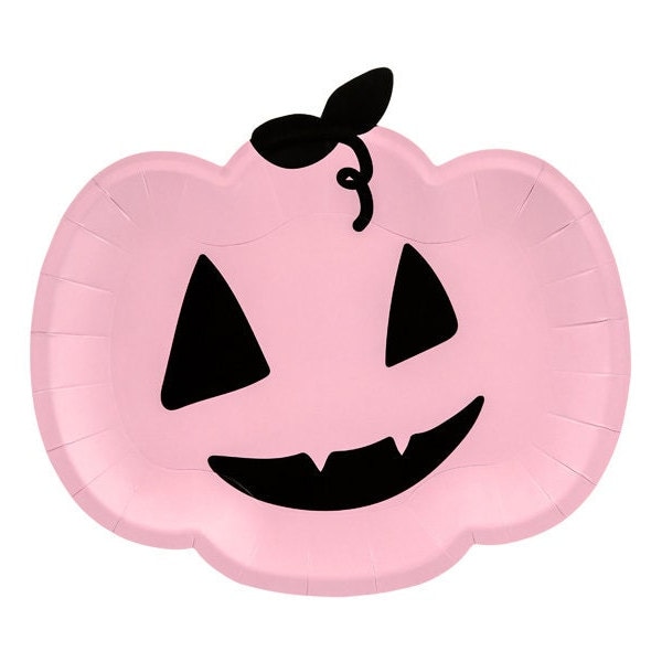 Pink Halloween Pumpkin Plates 6ct | Kids Halloween Party Decorations | Pink Halloween Birthday | Trick or Treat Party | Paper Plates