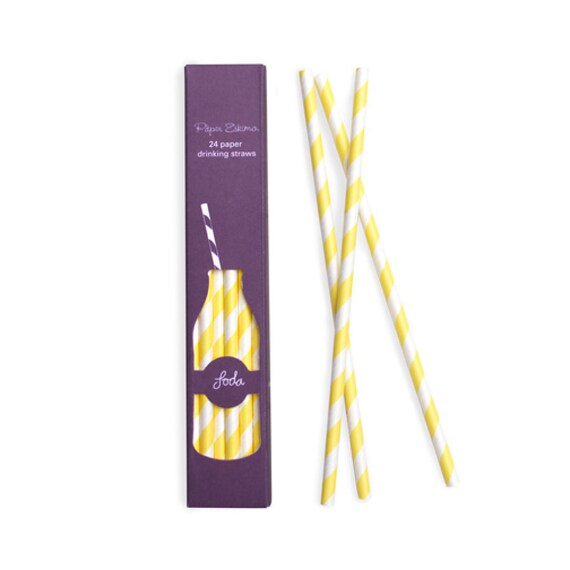 Paper Straws | Yellow and White Striped Paper Straws 7.75" | 24 Straws | High Quality | Retro Straws | Party Supplies | The Party Darling Il_570xn