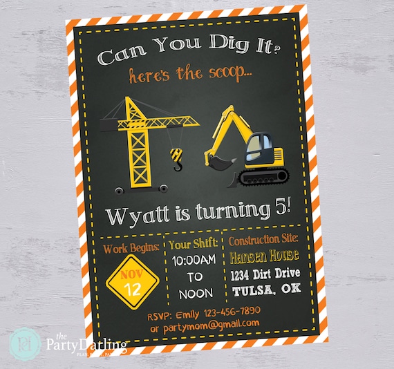 Construction Birthday Invitation | Construction Party | Construction Invitation | Crane Bulldozer | Printable Invitation | The Party Darling Il_570xn