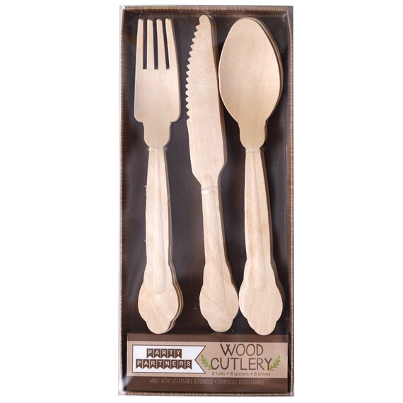 Wooden Cutlery Set for 8 | Birthday Party Tableware | Wood Flatware | Wedding | Bridal Shower | Baby Shower Decor | Forks Knives Spoons Il_570xn