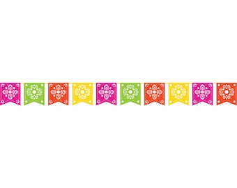 Papel Picado Banner 10ft | Cinco de Mayo | Fiesta Decorations | Del Sol Flag | Fiesta Hanging Banner | Baby Shower | Fiesta Bridal Shower